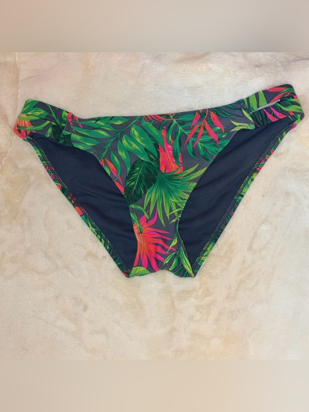 Tropical Leaf Print Bikini Bottoms - Green & Pink